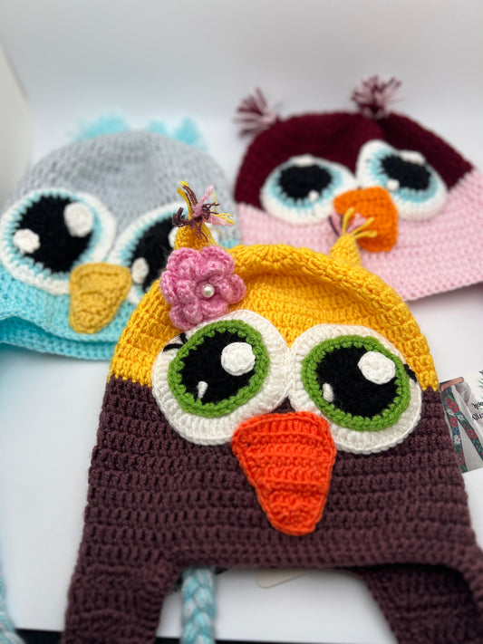 Adorable Crochet Yellow & Purple Owl Hat & Scarf Set for Kids
