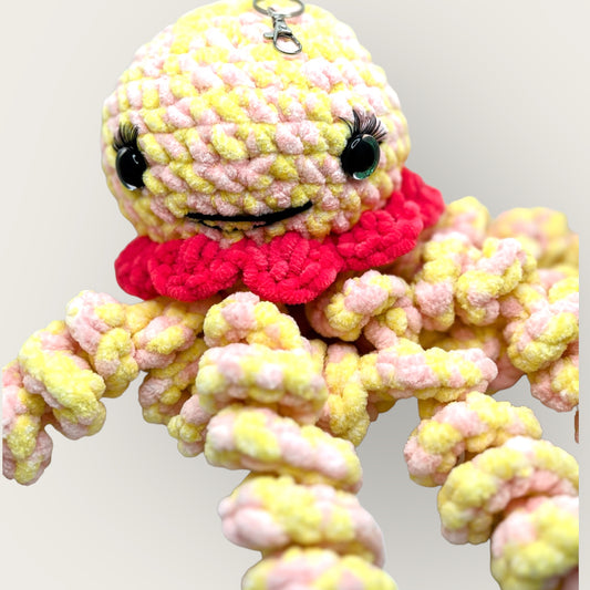 Stuffed Yellow Pink Jellyfish - Crochet Knitted Amigurumi Toy