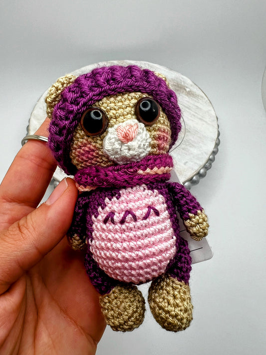 Cute Cat with bunny hat Amigurumi Keychain Toy