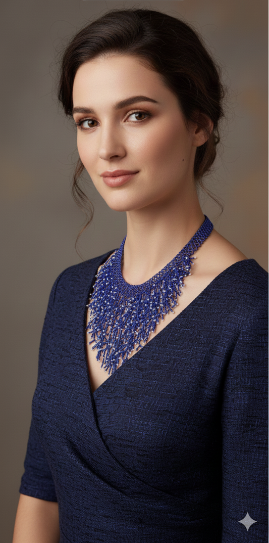 Handmade Blue Seaweed Design Dangling Beaded Necklaces – Nature-Inspired Jewelry