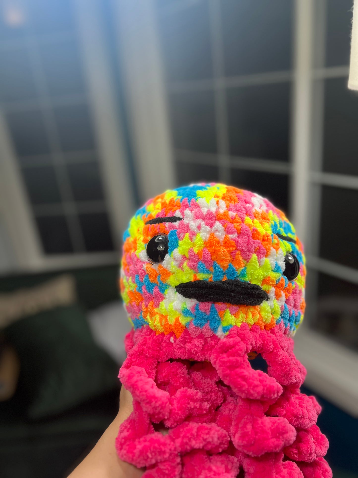 Stuffed Multicolored Pink Jellyfish - Crochet Knitted Amigurumi Toy