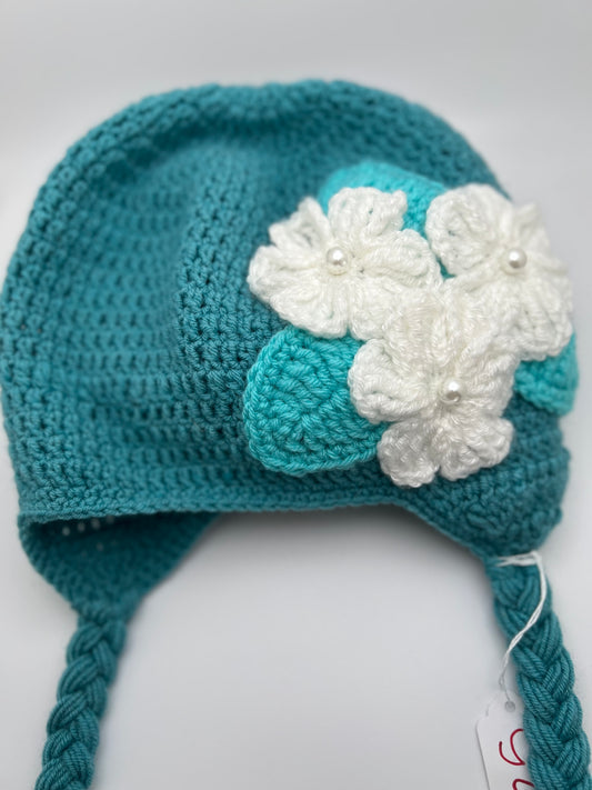 Handmade Crochet Blue Flowers Hat for Kids – Cute & Cozy