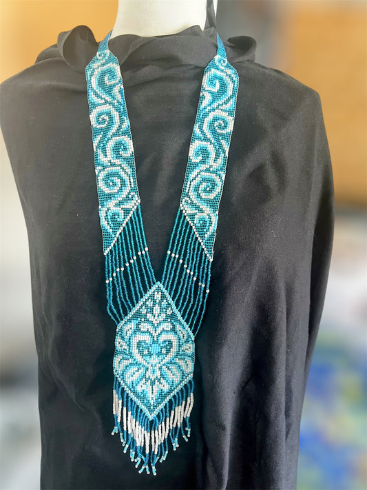 Black & Gold Geometric Loom‑Beaded Statement Necklace