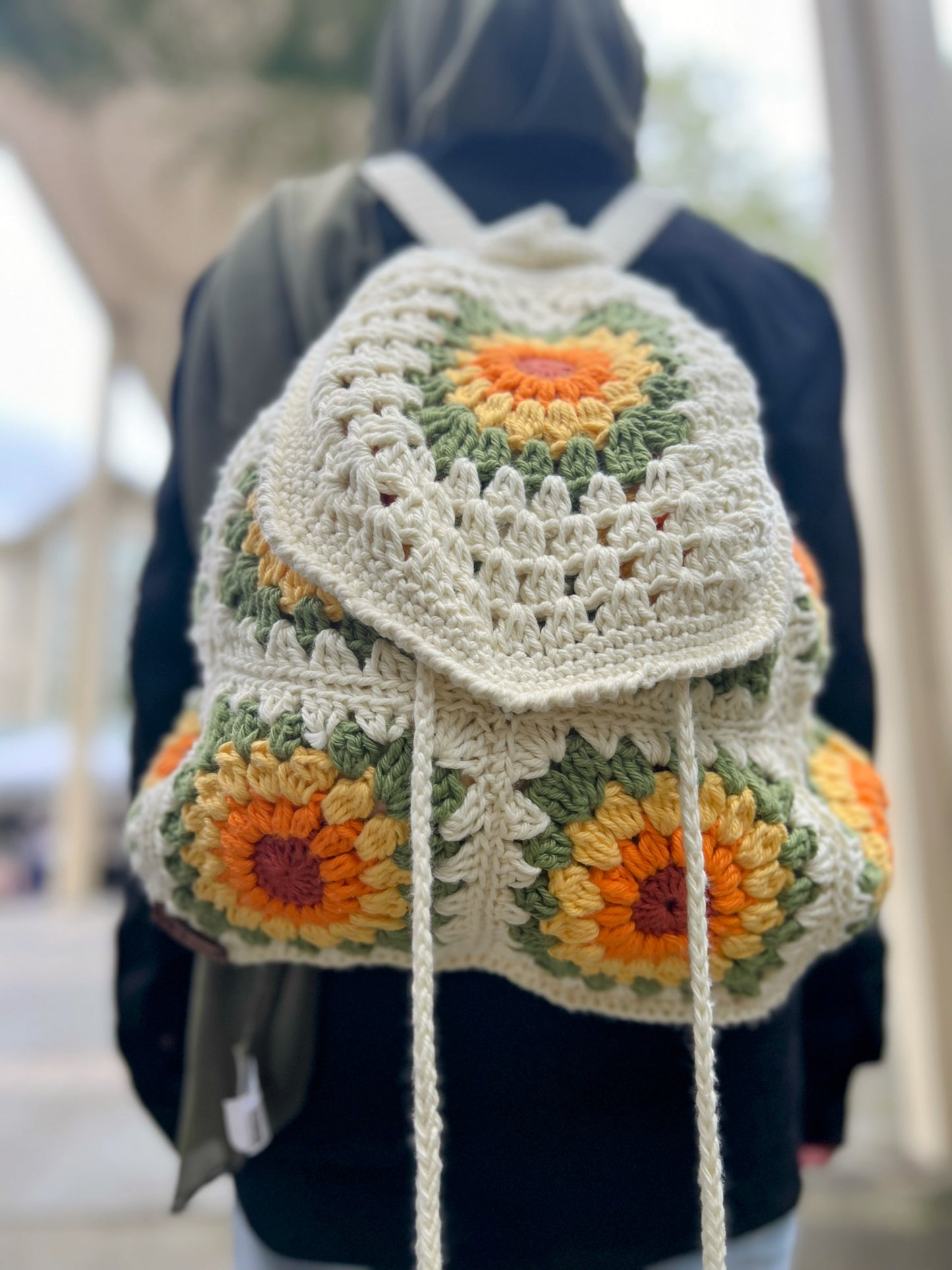 Crochet Sunflower Backpack Bag