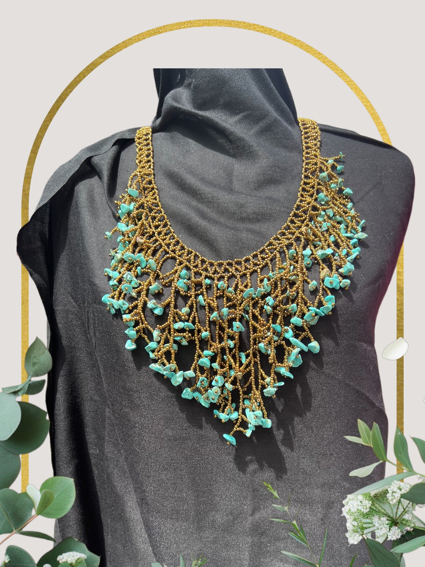 Brown Dangling With Teal Natural Stones Beaded Necklace