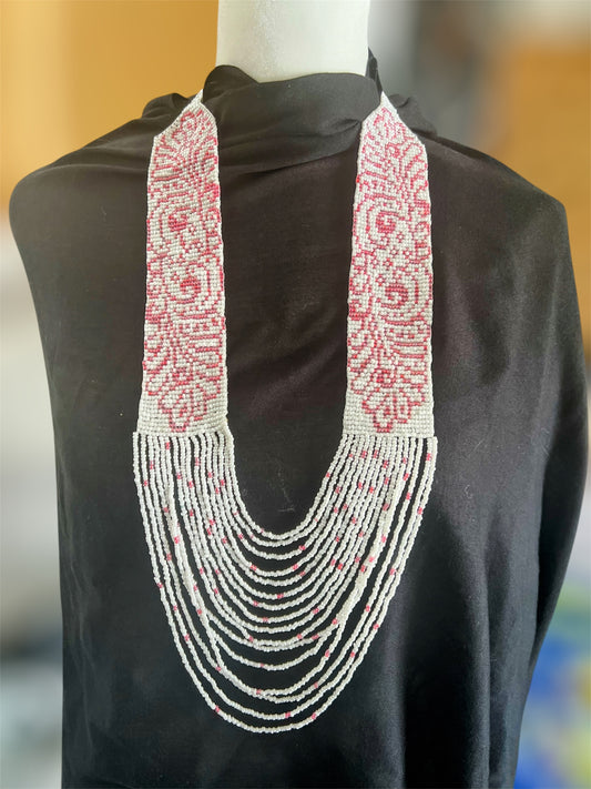 Black Geometric & Swirly Loom‑Beaded Statement Necklace