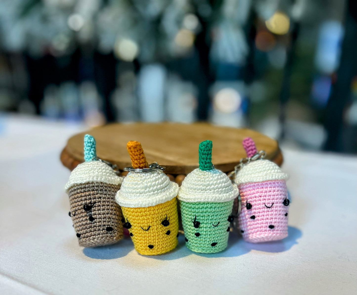 Stuffed Boba Drink Keychain - Crochet Knitted Amigurumi Toy