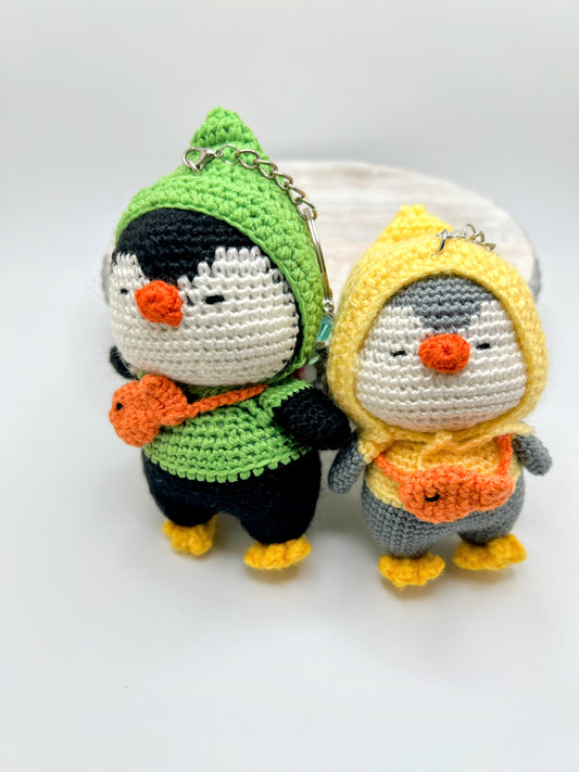 Stuffed Penguin Keychain Toy - (Yellow & Green) - Crochet Knitted Amigurumi Toy