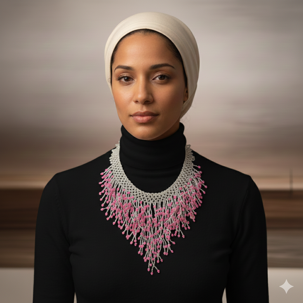 Handmade Blue Seaweed Design Dangling Beaded Necklace – Boho Ocean-Inspired Jewelry