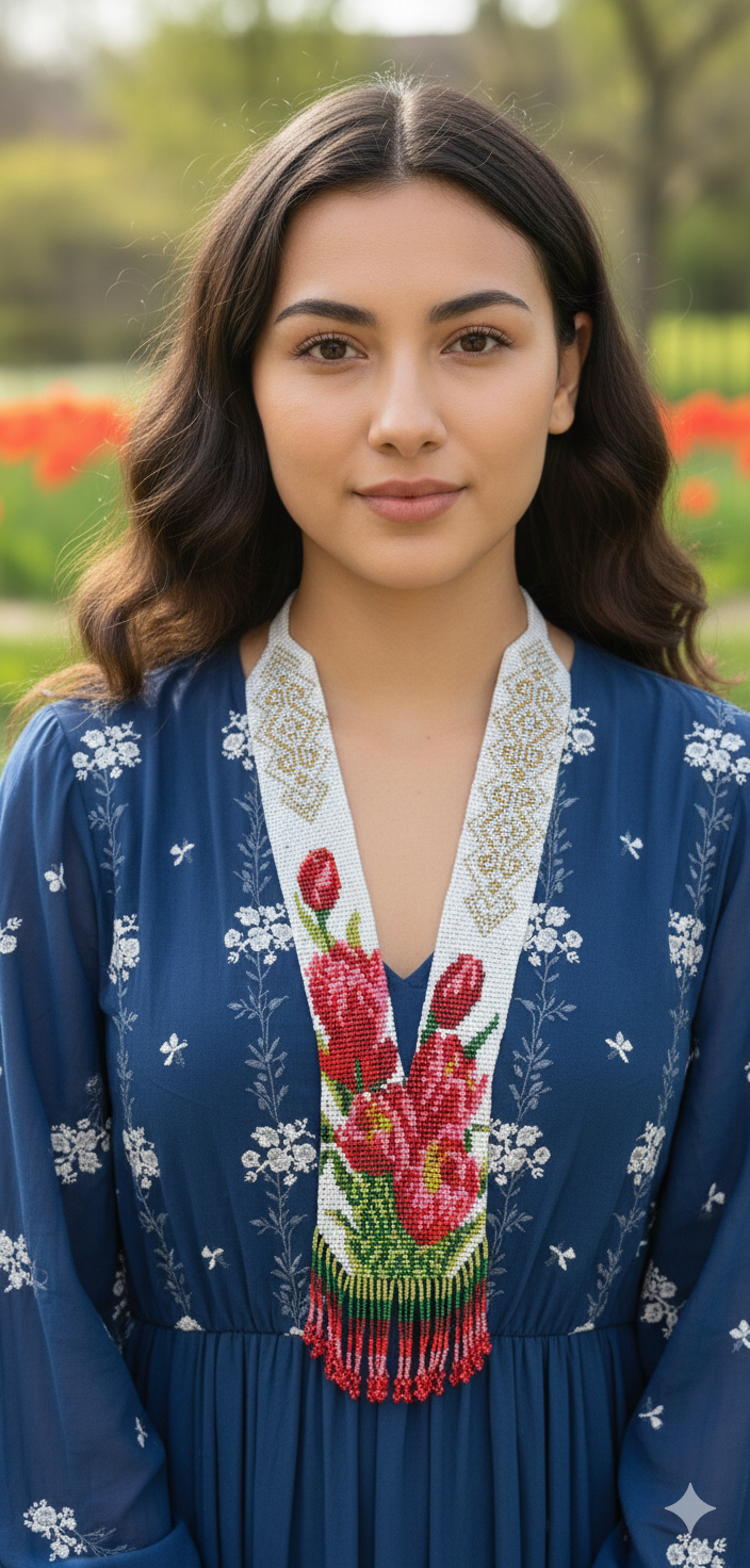 Red & Teal Beaded Flower Necklace – 2 Floral Design Options