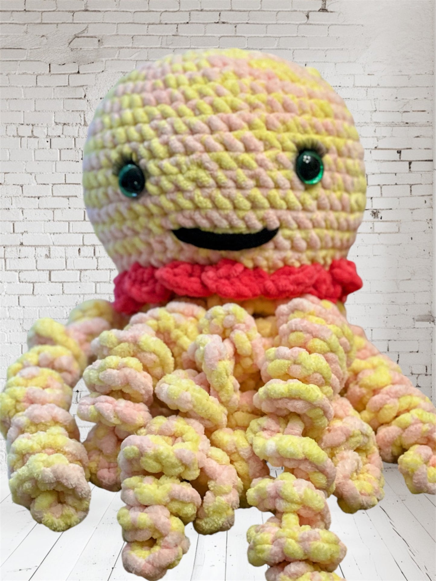 Stuffed Yellow Pink Jellyfish - Crochet Knitted Amigurumi Toy