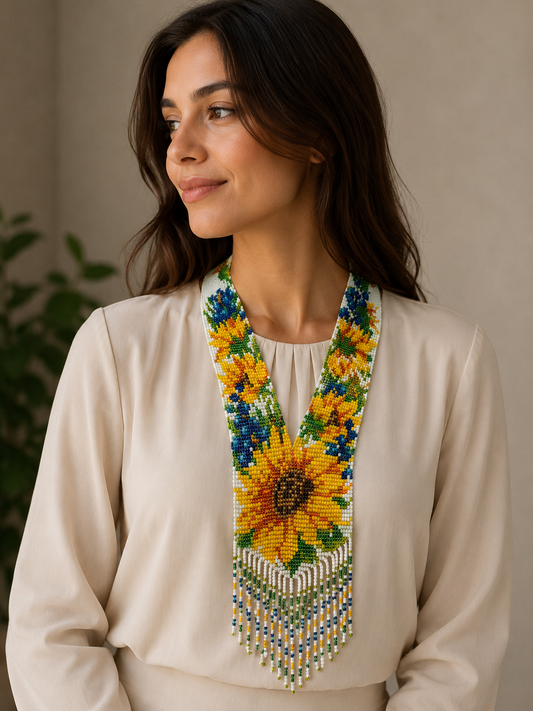 Sunflower Loom Beaded Necklace – Handmade Floral Statement Jewelry