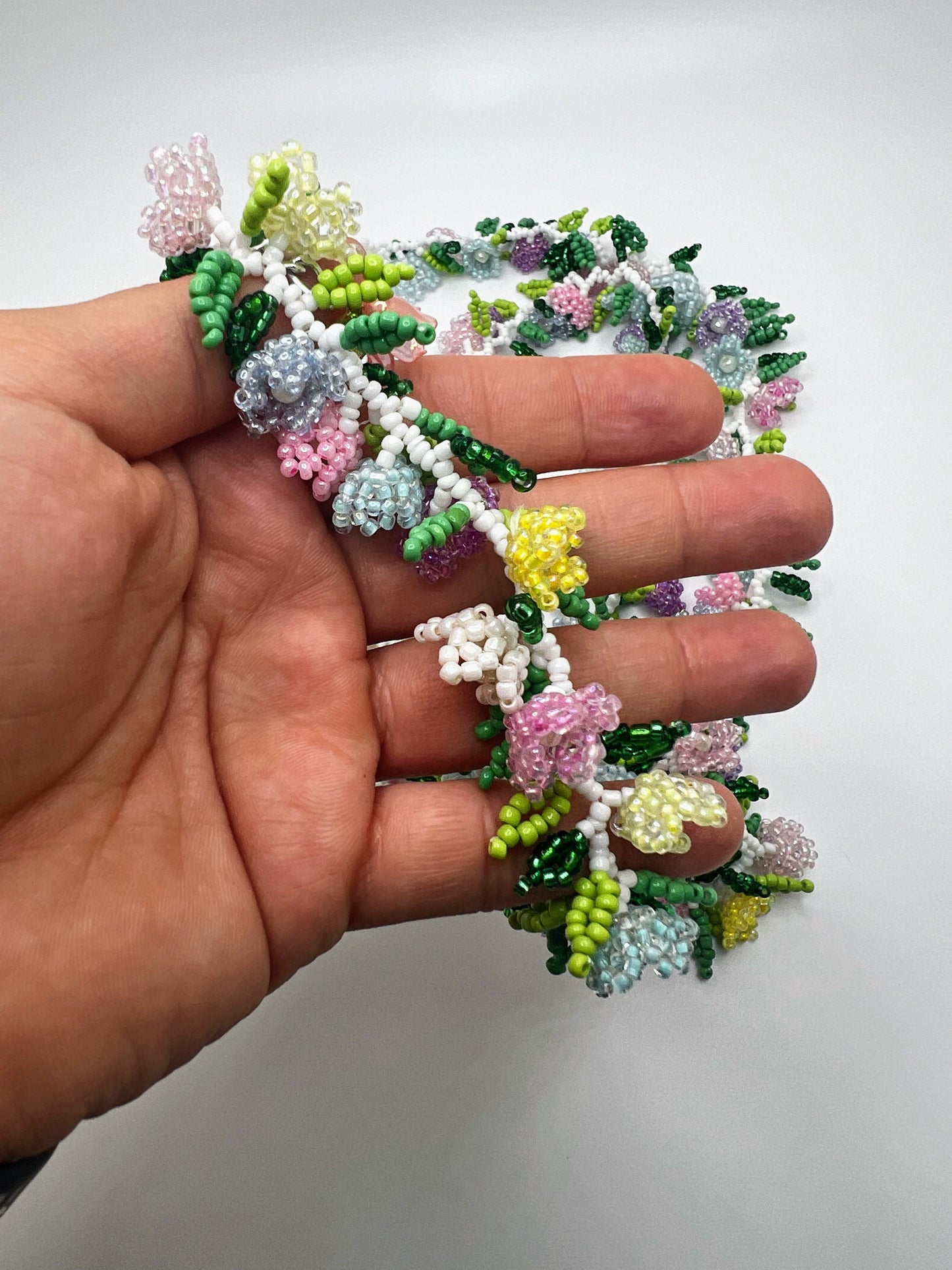 Exquisite Hand-Beaded white Rose Floral Garland Jewelry Set - Necklace, Bracelet & Earrings