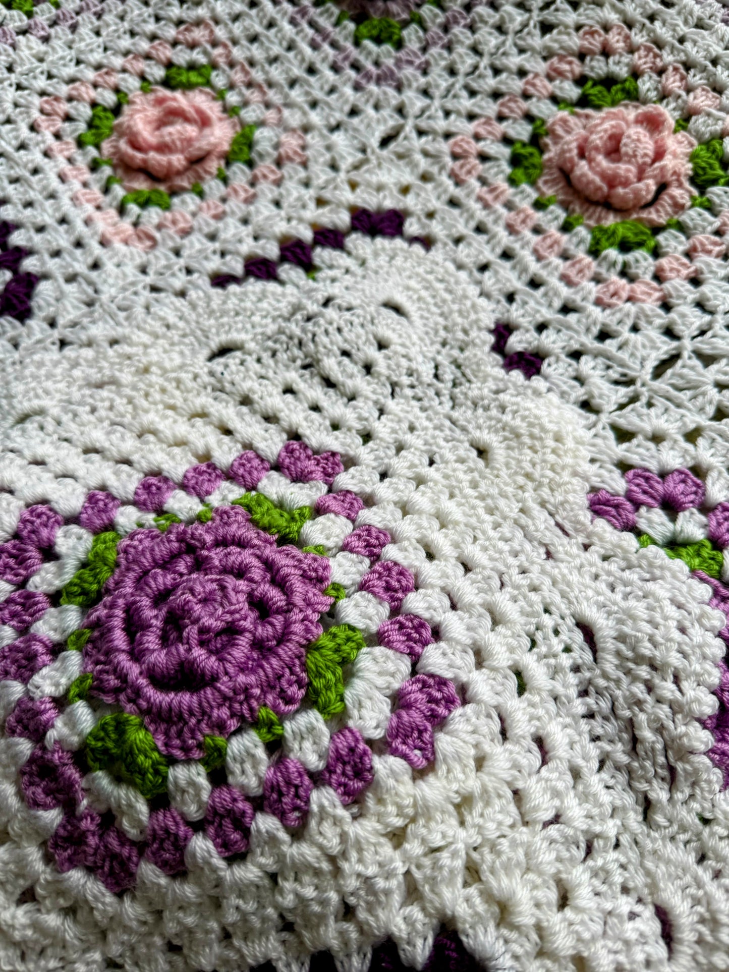 Soft Pink & Purple & White Flowers Baby Blanket – Handmade Cozy Comfort
