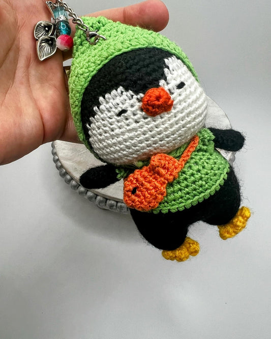 Stuffed Penguin Keychain Toy - (Yellow & Green) - Crochet Knitted Amigurumi Toy