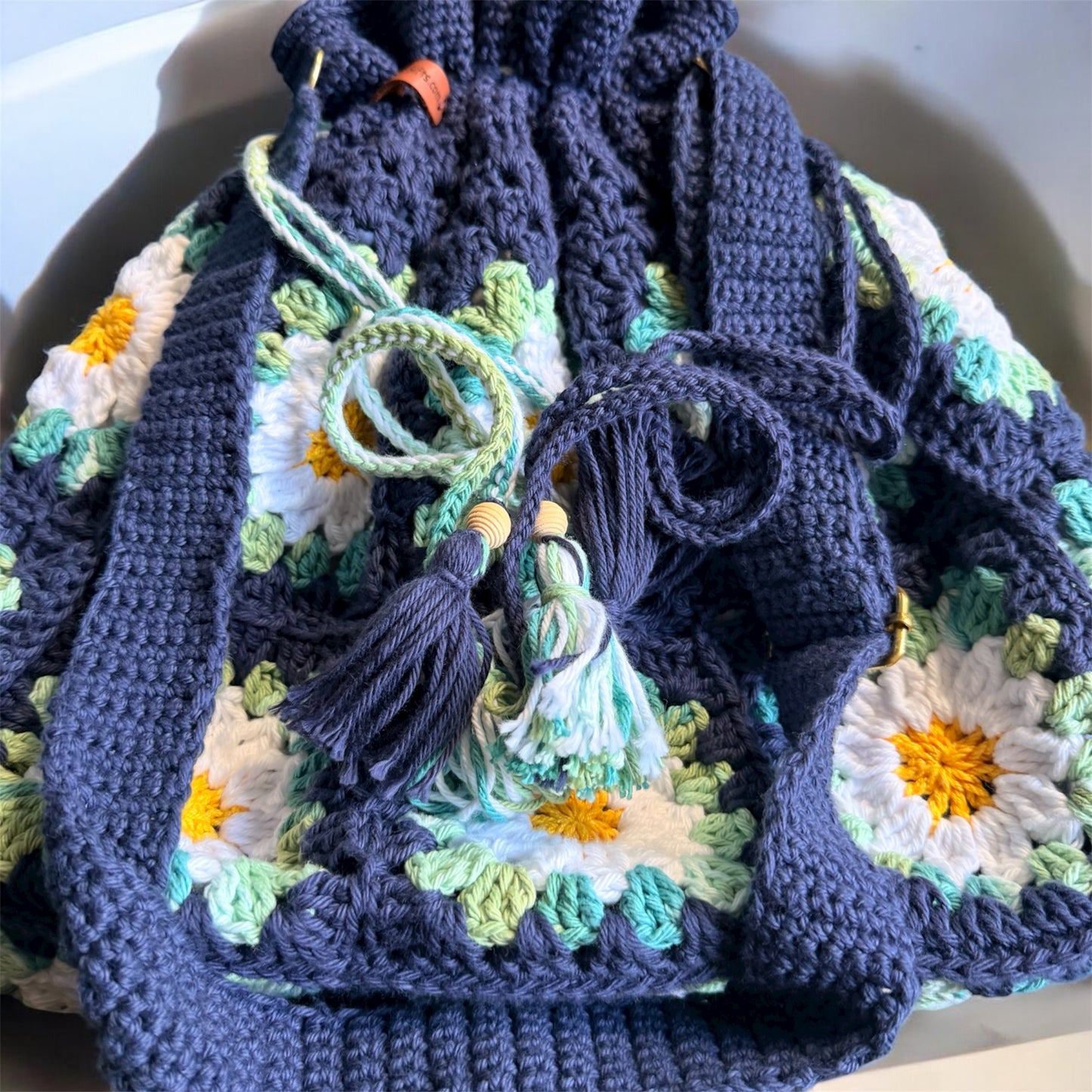 Handmade Daisy Pop Drawstring Bag – Cute & Stylish with Adjustable Strap – Stylish & Practical