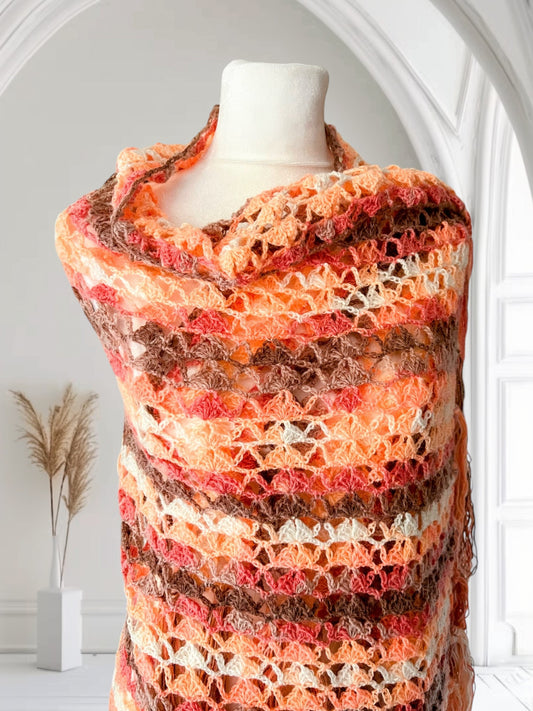 Wool Rectangular Fall Shawl (Brown/ orange)