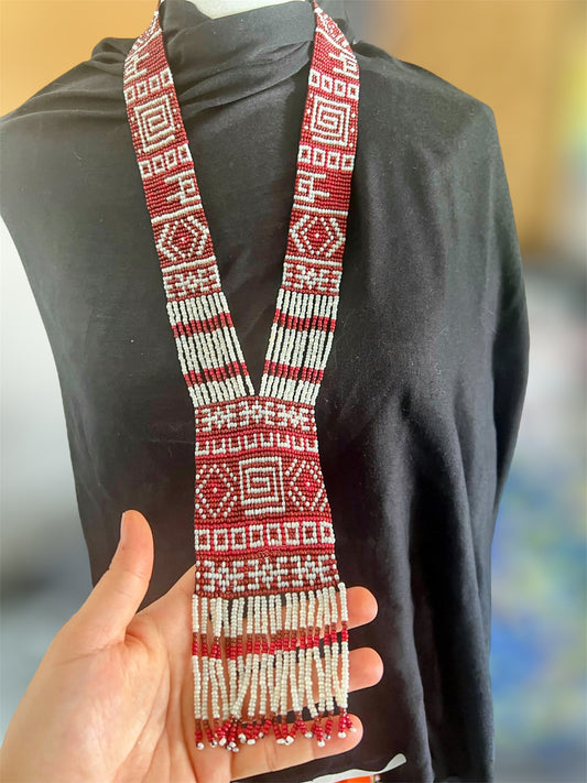 Gold & Black Round Flower Loom‑Beaded Necklace