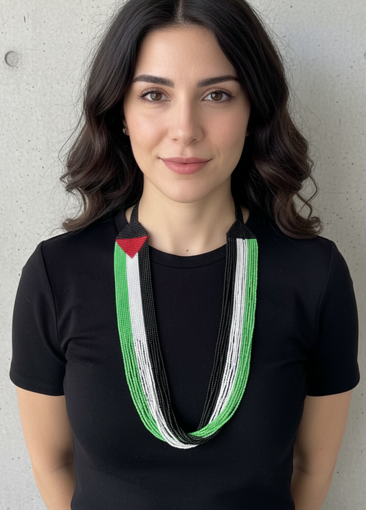 Handmade Palestine Flag Loom Beads Necklace – Cultural Beaded Jewelry