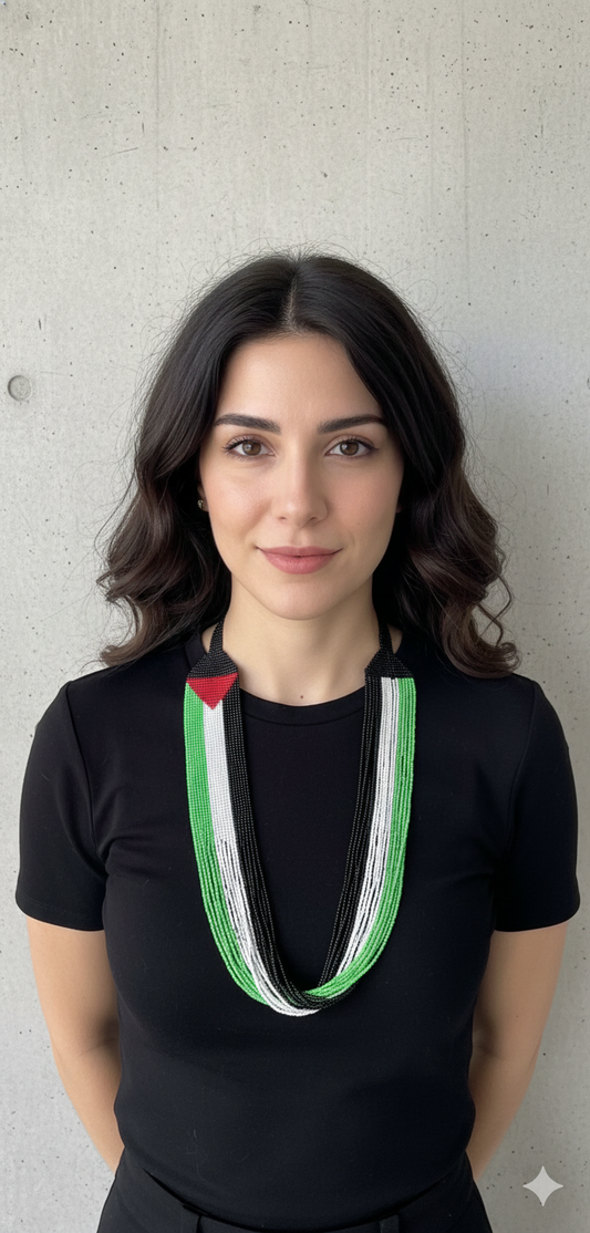 Handmade Palestine Flag Loom Beads Necklace – Cultural Beaded Jewelry