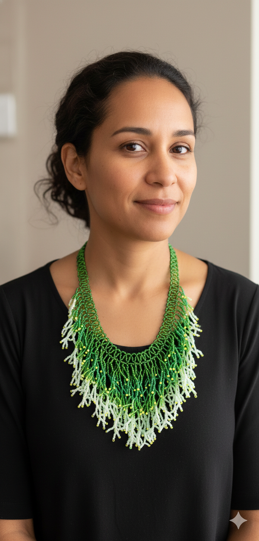 Green Seaweed Necklace – Handmade Ocean-Inspired Beaded Statement Jewelry