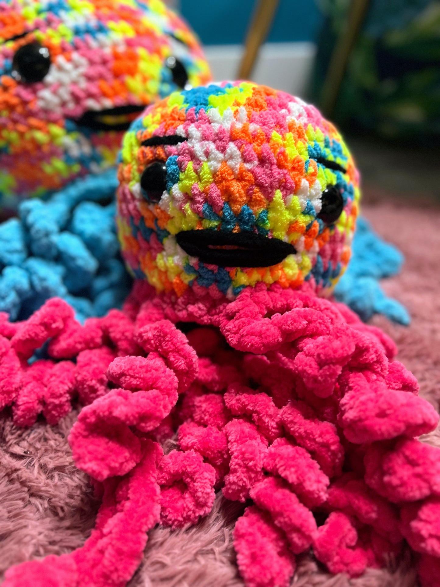 Stuffed Multicolored Pink Jellyfish - Crochet Knitted Amigurumi Toy