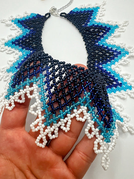 Handmade Blue Beaded Round Choker Necklace – Stylish Artisan Jewelry