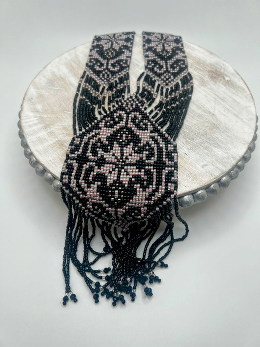 Purple Black Geometric Beaded Loom Necklace