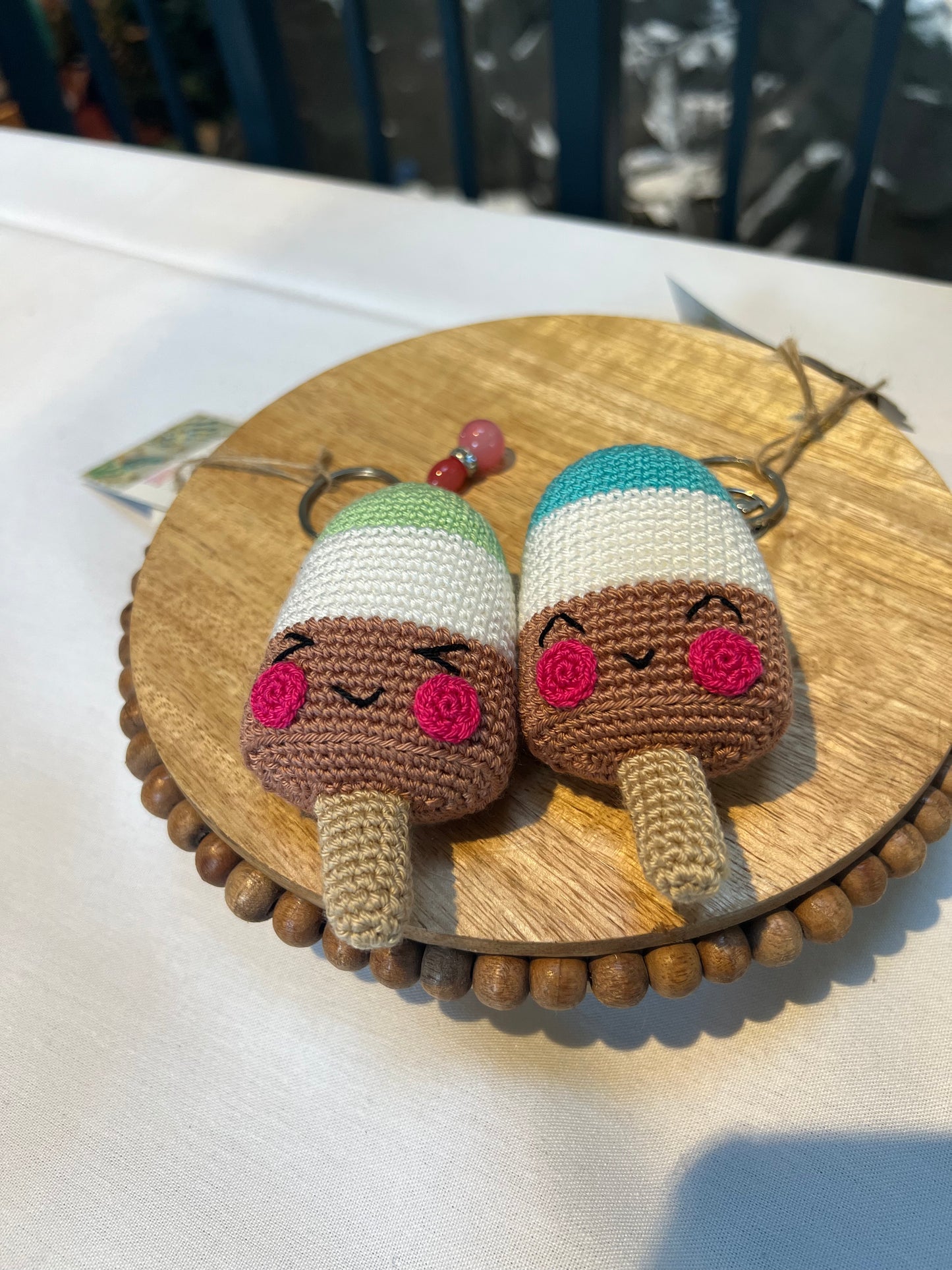 Stuffed Ice Cream  Keychain - Crochet Knitted Amigurumi Toy