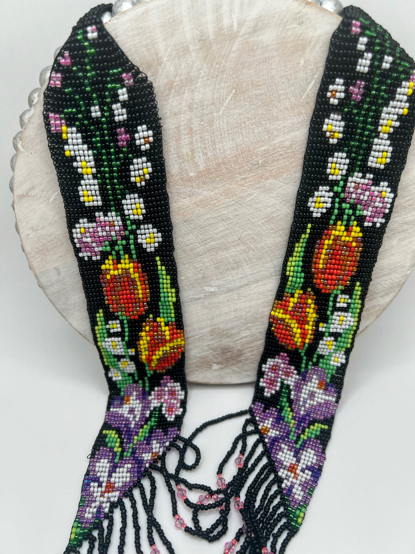Orange Tulips Floral Loom‑Beaded Necklace – Handwoven Glass Seed‑Bead Statement Piece