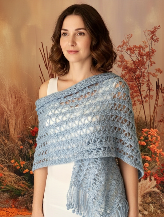 Cozy Wool Blue Rectangle Shawl – Warm & Stylish