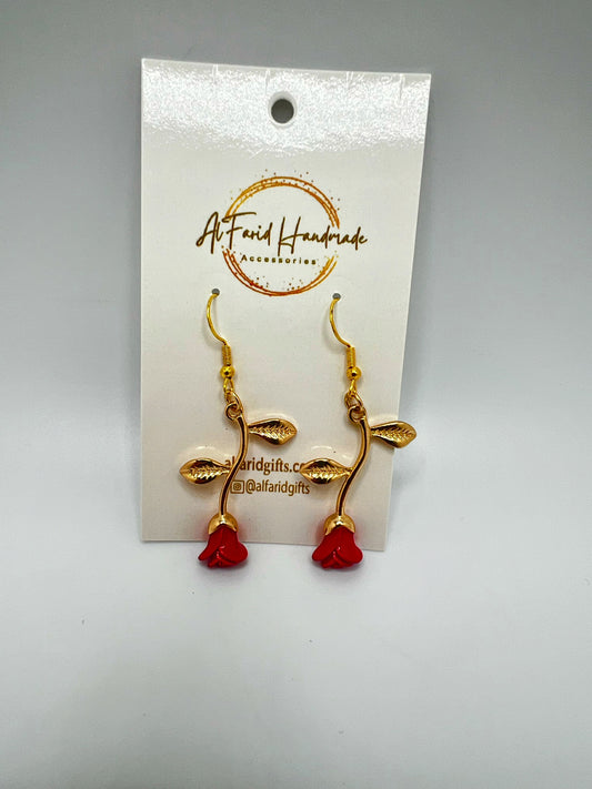 Red Gold Rose Earrings