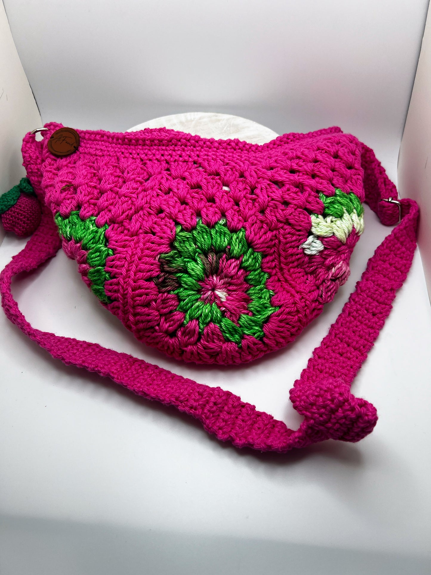 Handmade Crochet Cross Body Hot Pink Bag with Adjustable Strap – Stylish & Practical