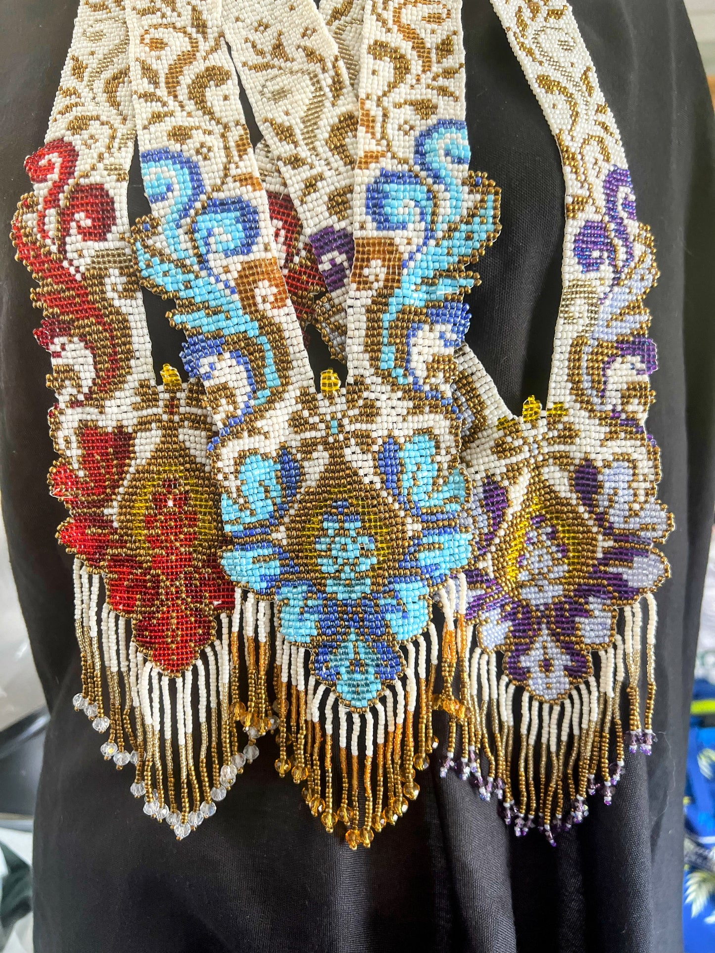 Purple Peacock Body Style Loom‑Beaded Statement Necklace