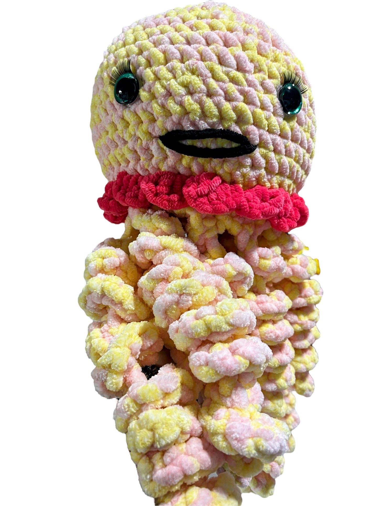 Stuffed Yellow Pink Jellyfish - Crochet Knitted Amigurumi Toy