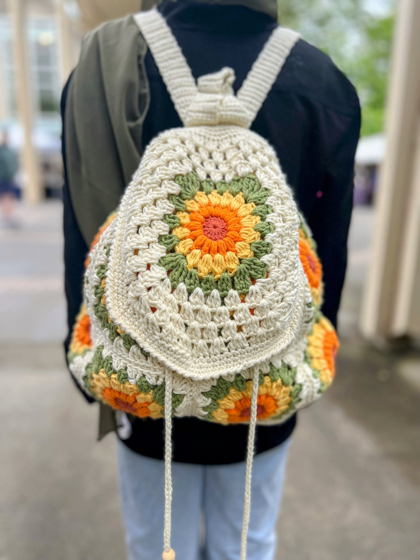 Crochet Sunflower Backpack Bag