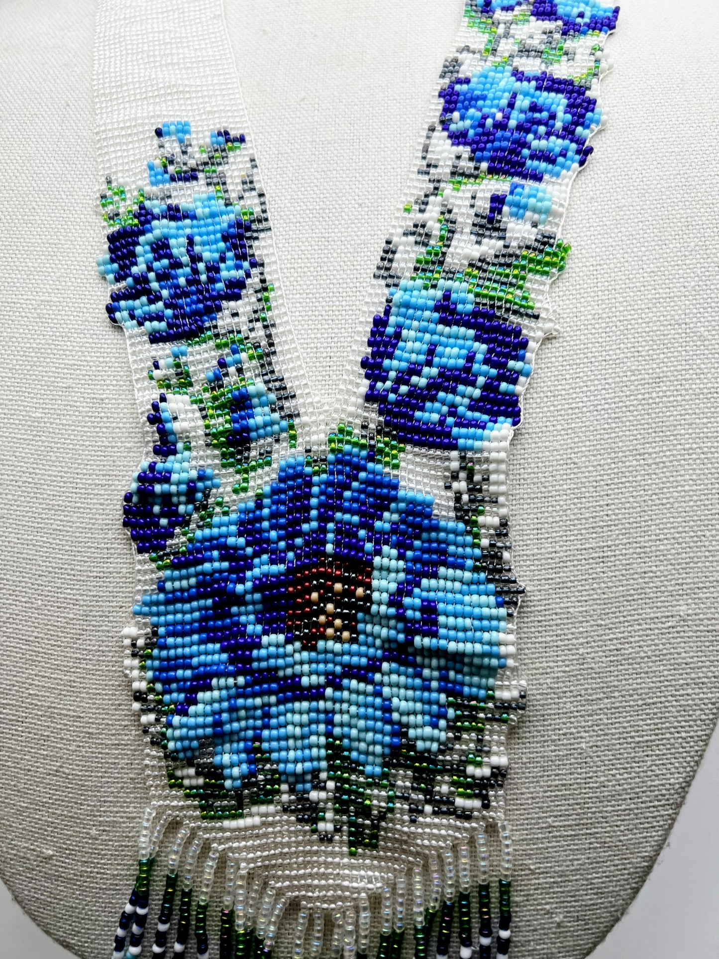 Blue Camellia Flower Loom-beaded Necklace
