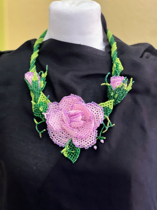 Handmade Beaded Rose Floral Masterpiece with Green Leaves- Unique, Elegant, and Affordable