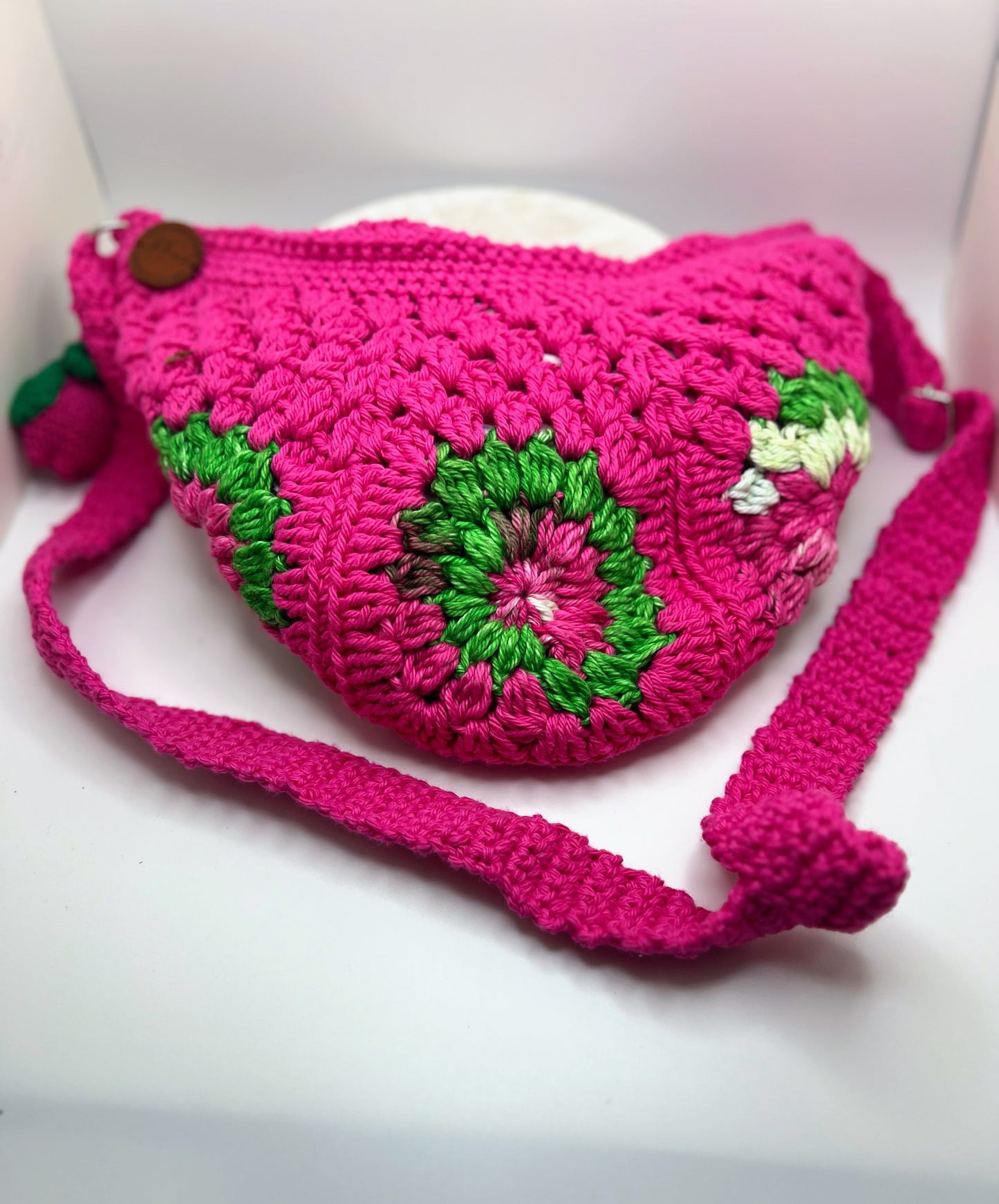 Handmade Crochet Cross Body Hot Pink Bag with Adjustable Strap – Stylish & Practical