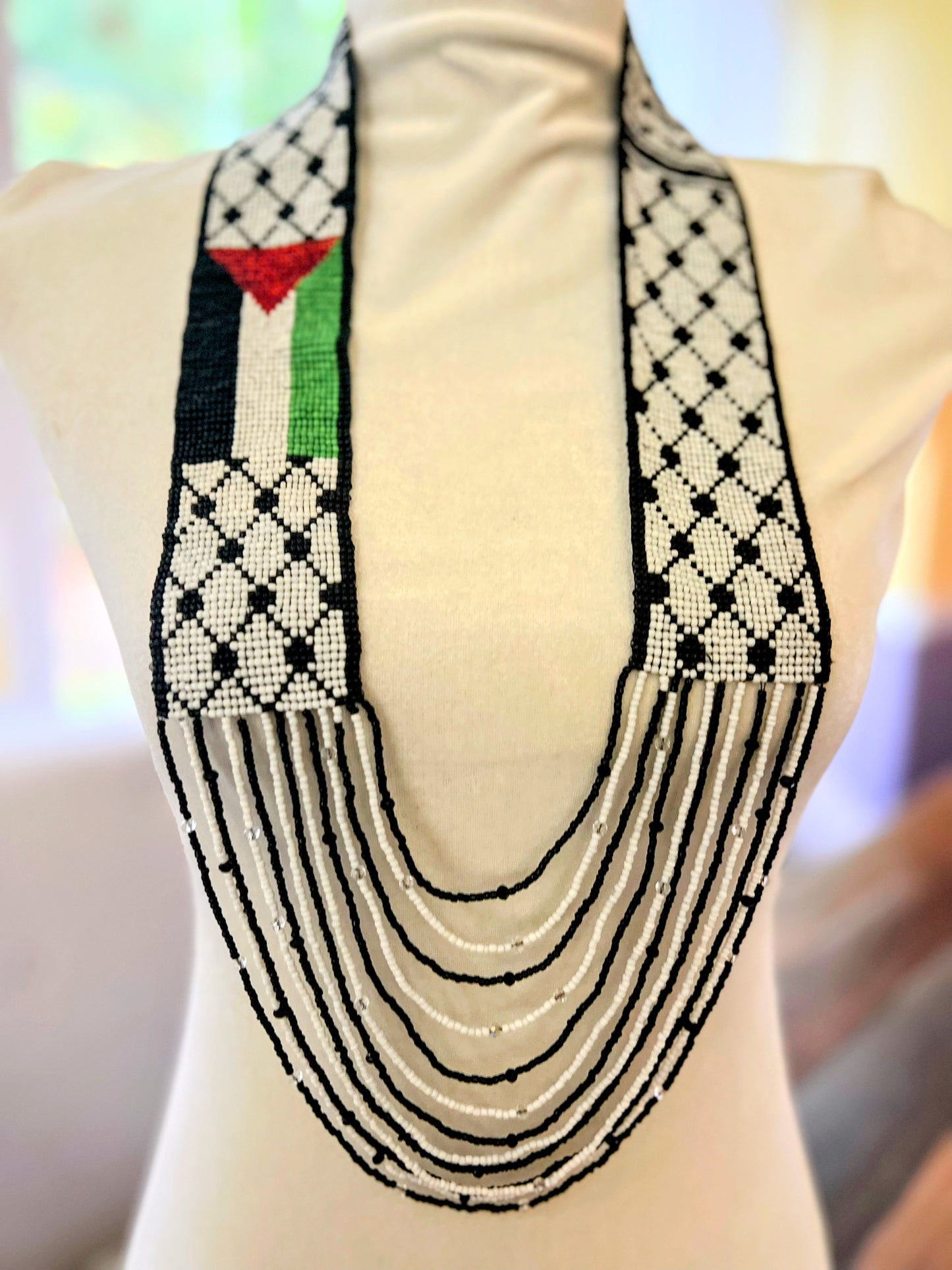 Palestine Kofia with 🇵🇸  Flag Loom Beads Necklace