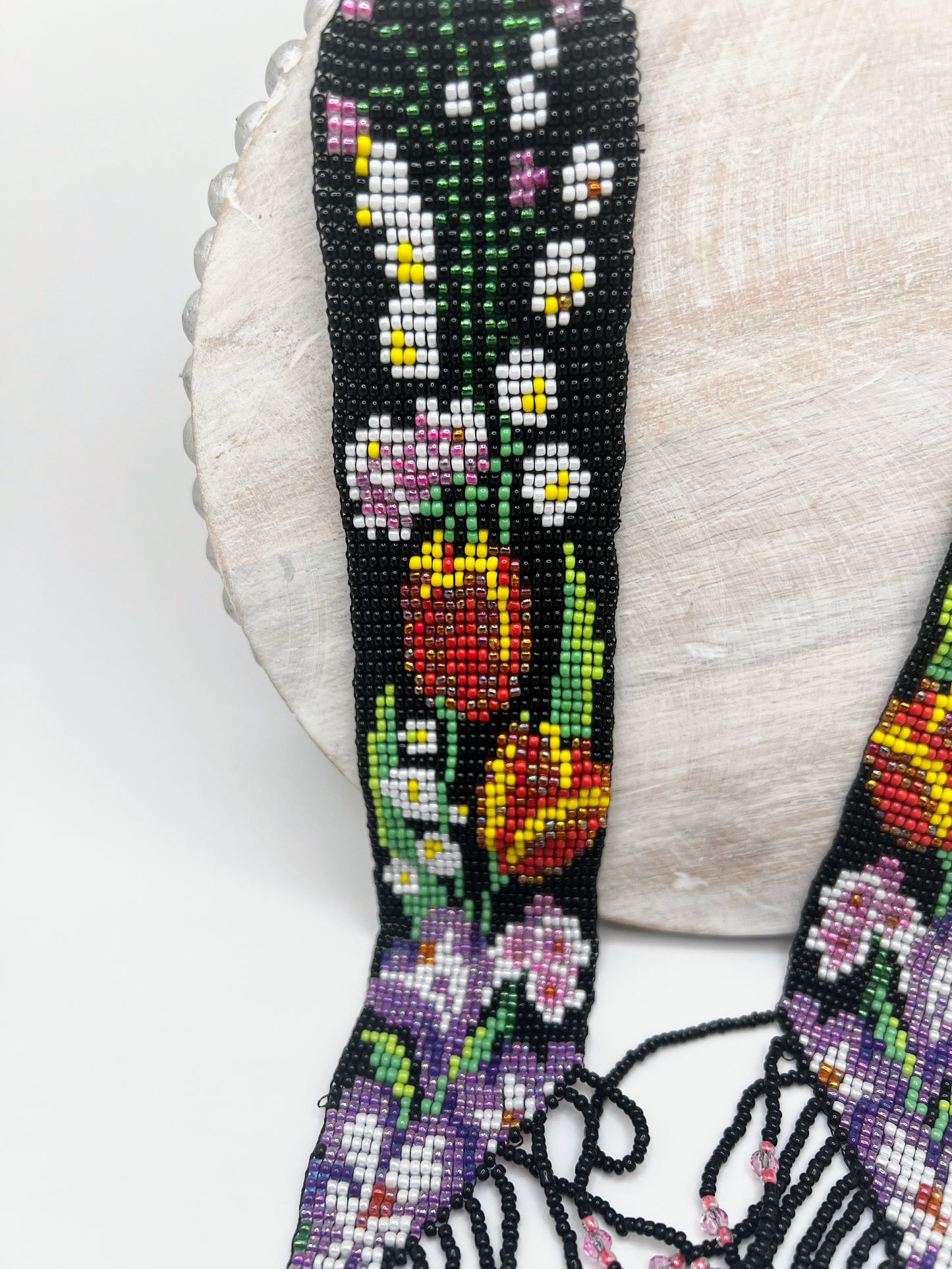 Orange Tulips Floral Loom‑Beaded Necklace – Handwoven Glass Seed‑Bead Statement Piece