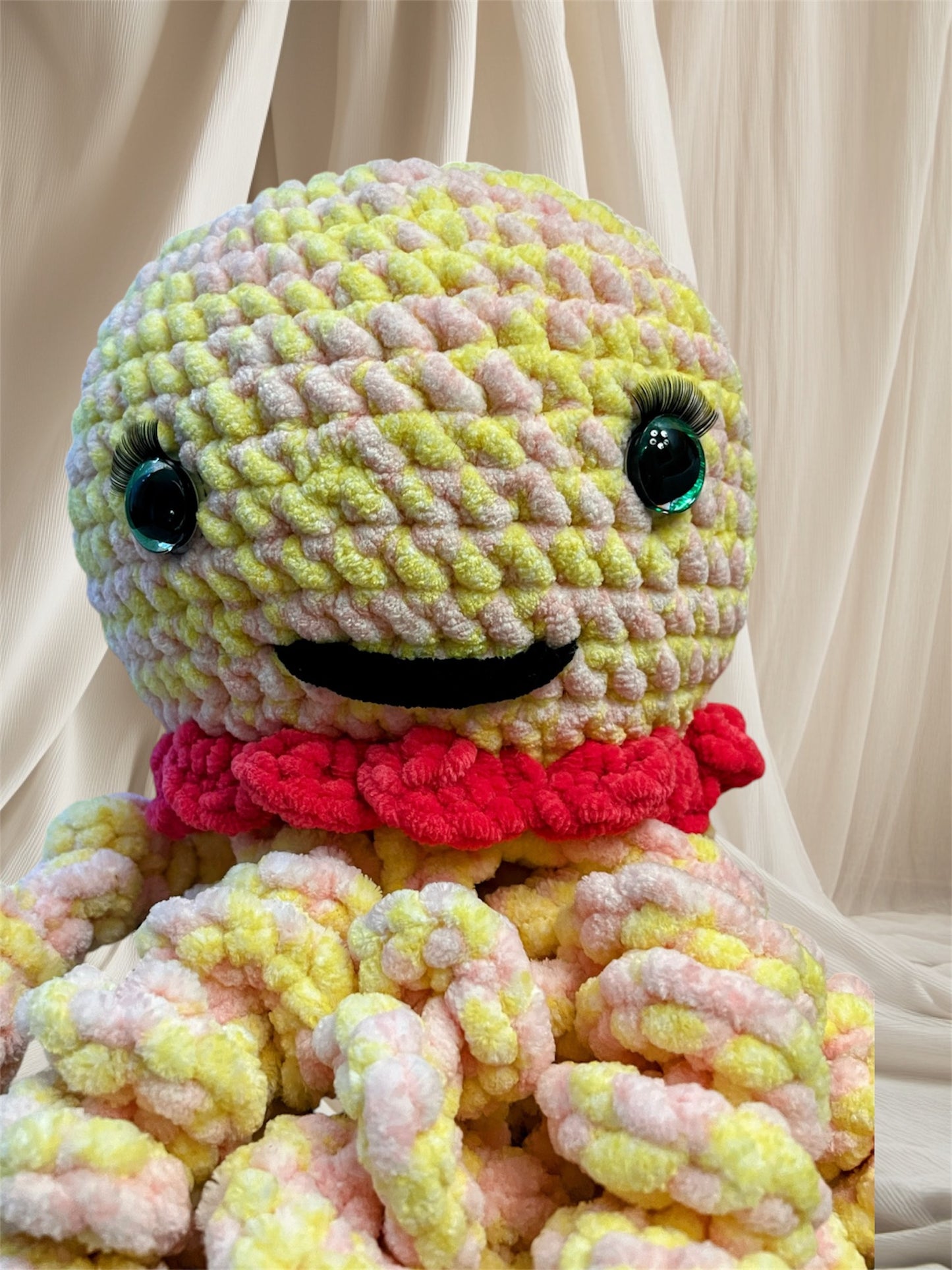 Stuffed Yellow Pink Jellyfish - Crochet Knitted Amigurumi Toy