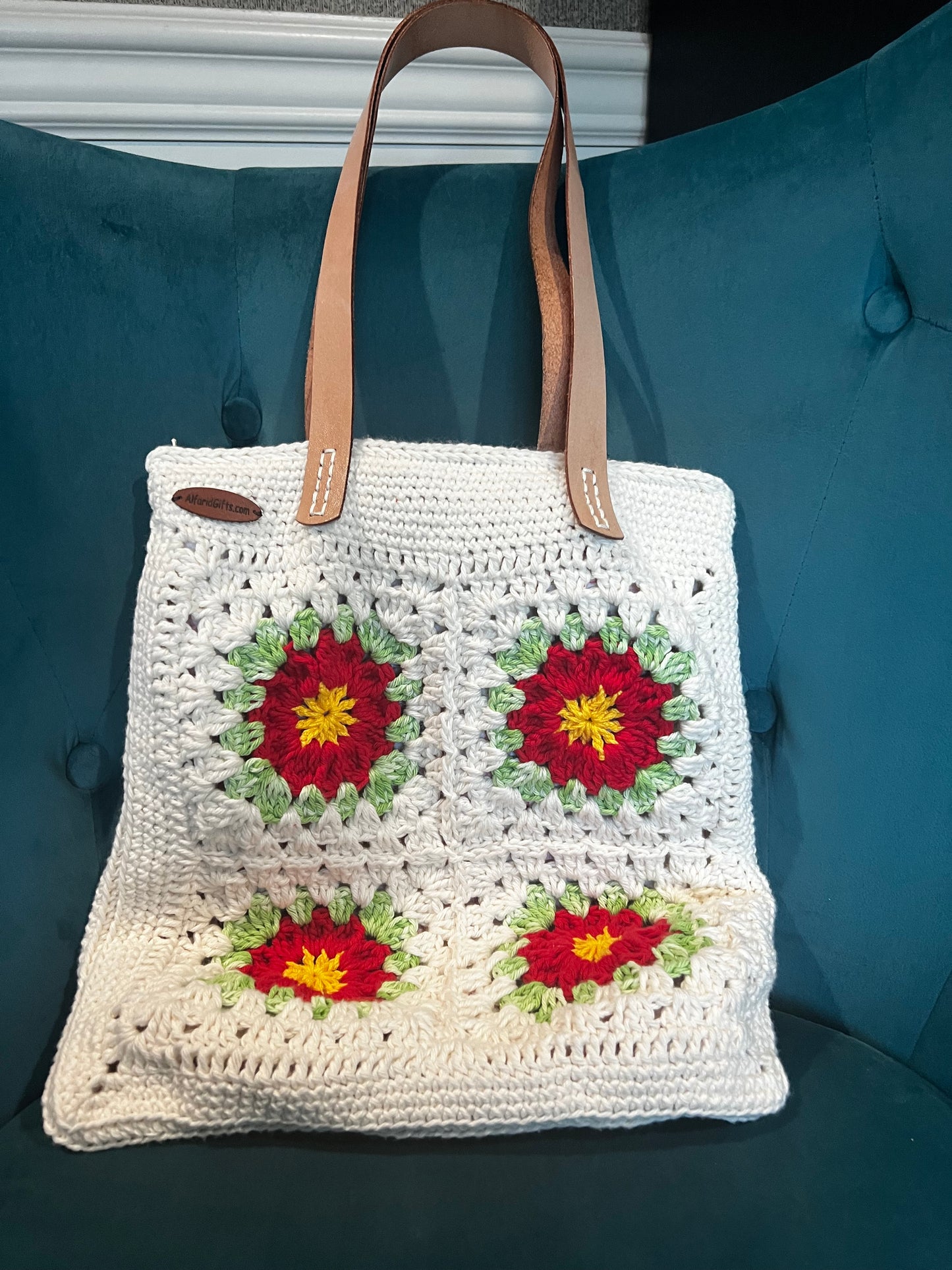 Handmade Crochet Red Flower Big Shoulder Bag – Spacious & Stylish