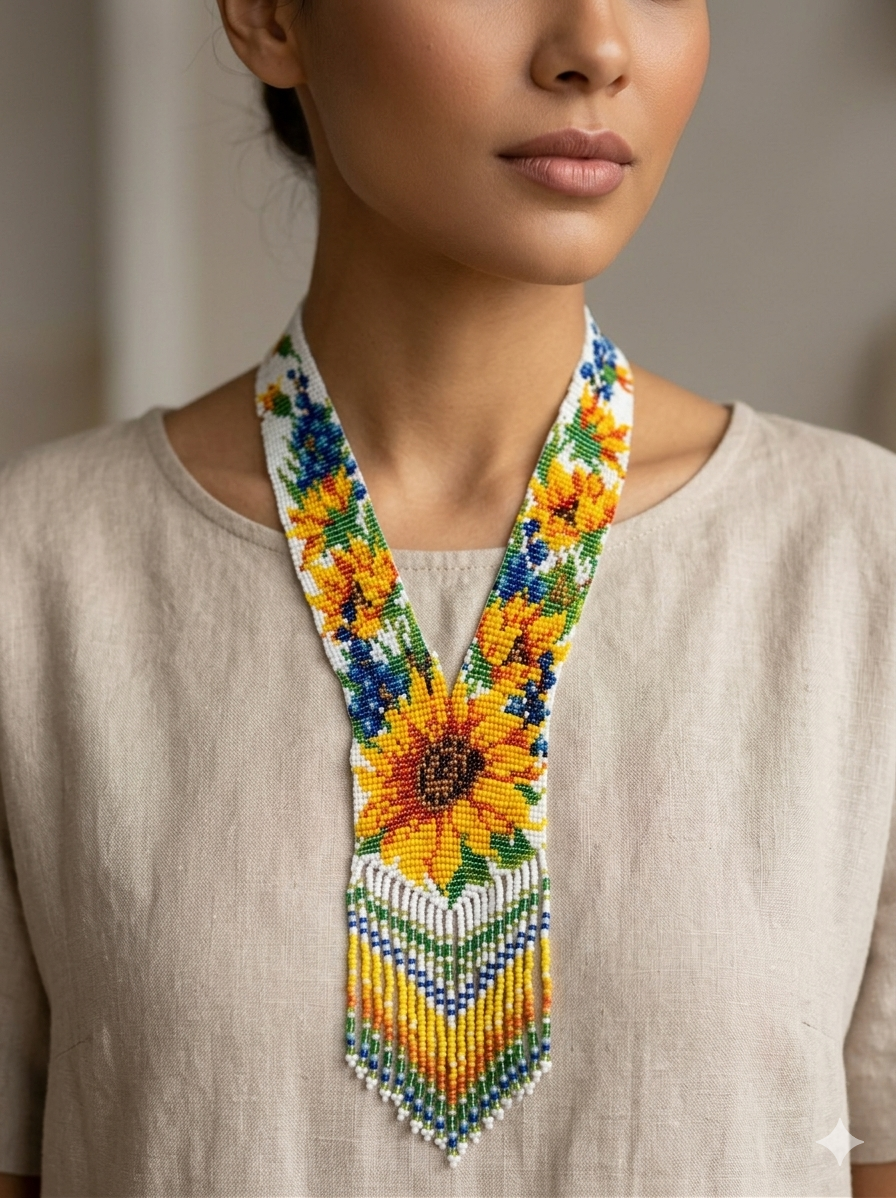 Sunflower Loom Beaded Necklace – Handmade Floral Statement Jewelry
