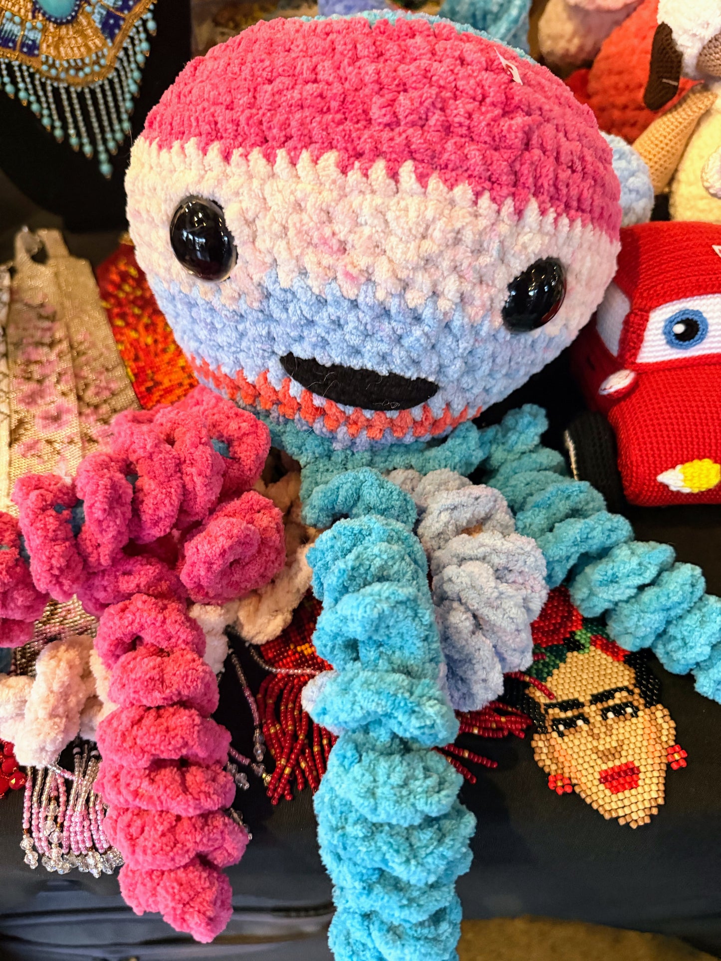 Stuffed Multicolored pink Jellyfish - Crochet Knitted Amigurumi Toy