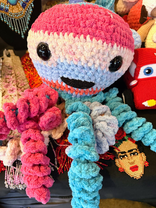 Stuffed Multicolored pink Jellyfish - Crochet Knitted Amigurumi Toy