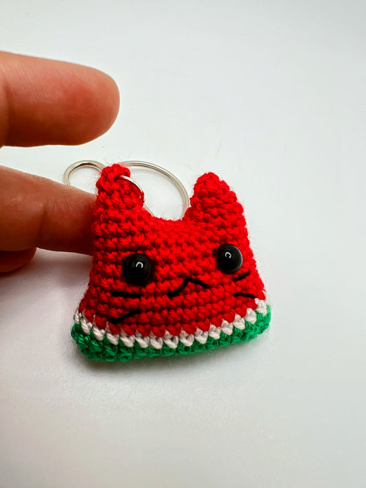 Watermelon cat 🍉 Keychain - Crochet Knitted Amigurumi Toy