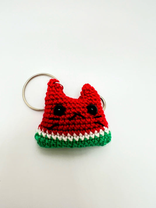 Watermelon cat 🍉 Keychain - Crochet Knitted Amigurumi Toy