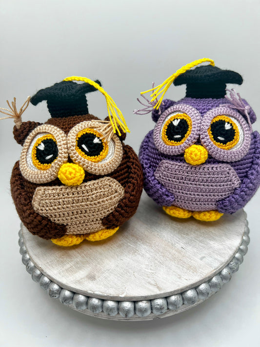 Graduation Owl Amigurumi Crochet Toy with Mortarboard Hat
