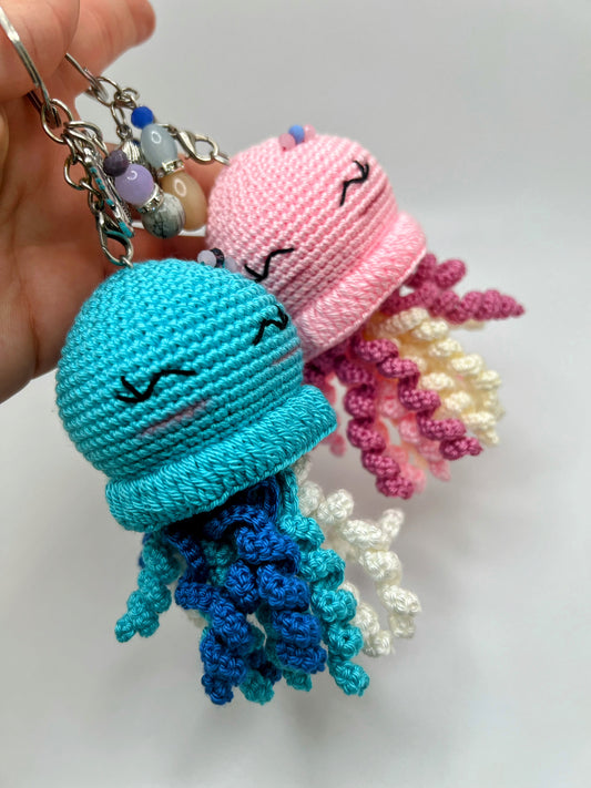 Crochet Jellyfish Keychain – Amigurumi Plush Toy (Blue/Pink) | Al Farid Gifts